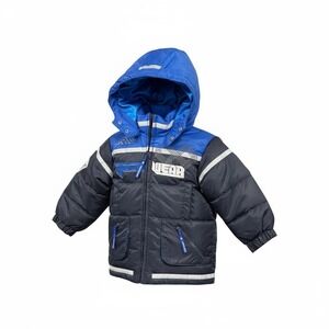 Rocawear Vintage Toddler Boys Puffer Ski Jacket Hooded Blue Black 3T Snow Coat